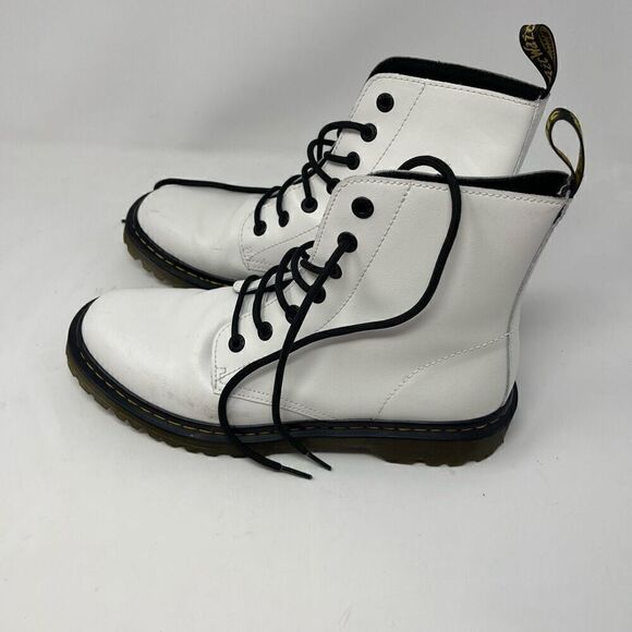Doc Martens White Smooth Combat Leather Lace Up Ankle Boots Size 11 - Picture 2 of 7